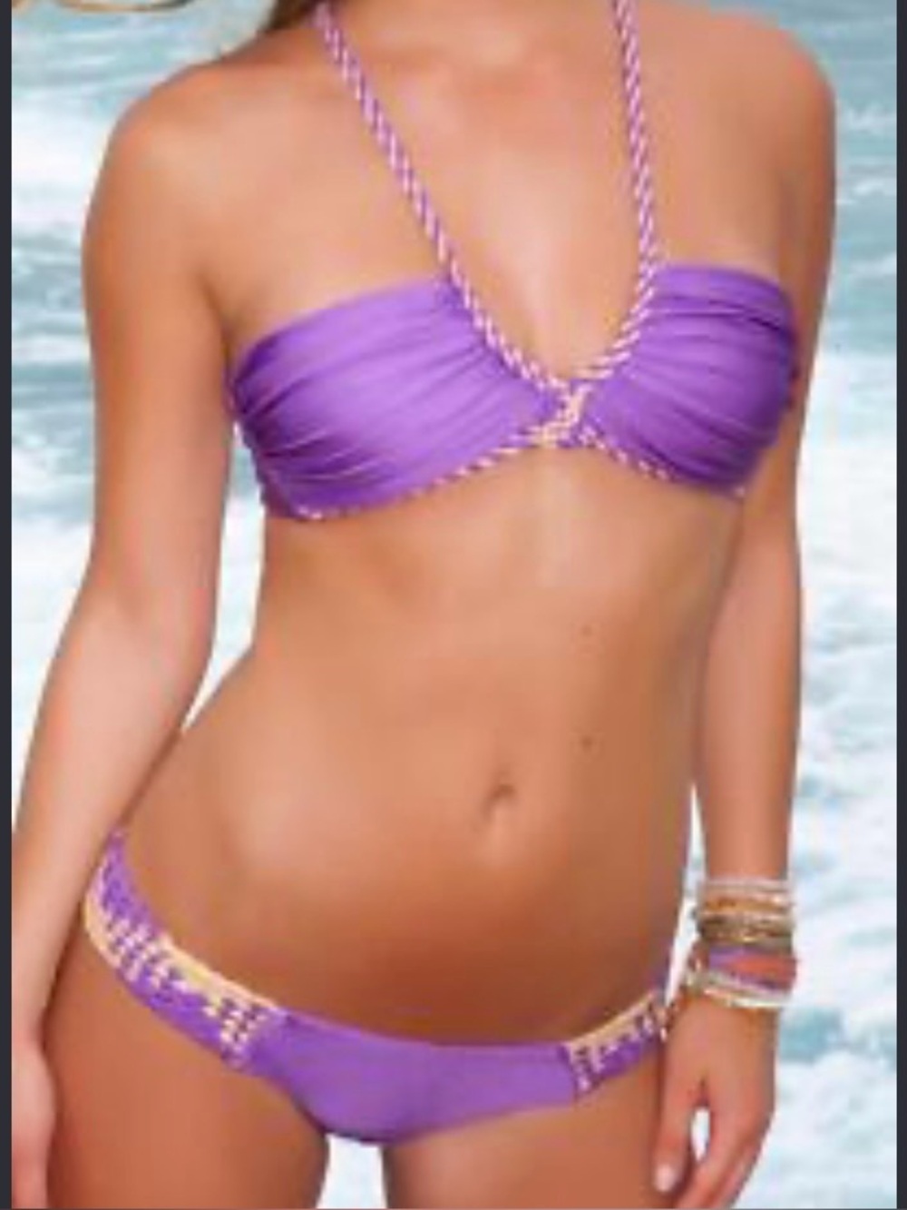 Luli Fama Purple Bikini Top Large Bottom Medium